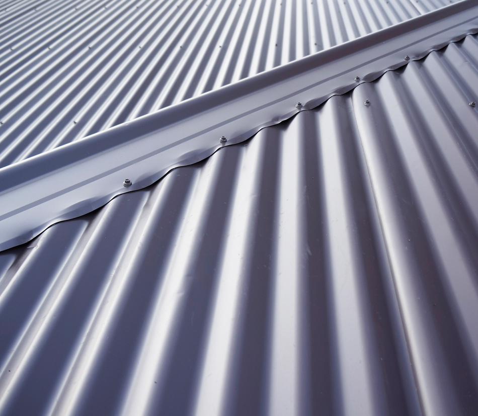 Ribbed steel roofing close-up